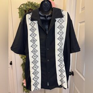 Cubavera Black and Cream Geometric Shirt